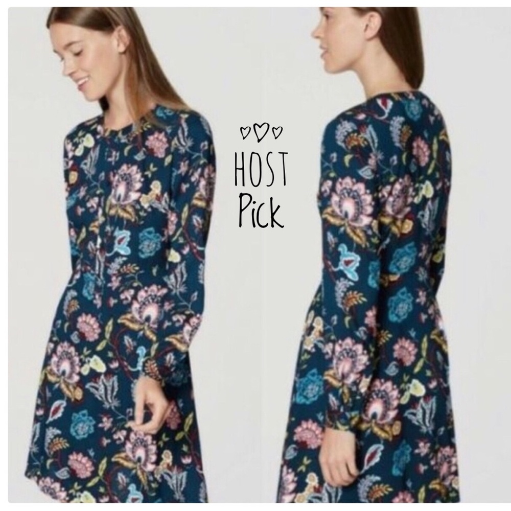 Loft green floral dress, like new!